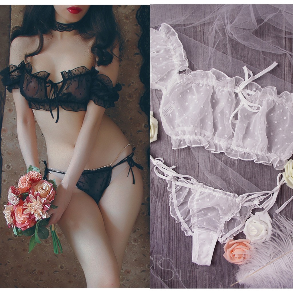 Bộ đồ lót ren sexy cao cấp xuyên thấu 2 món màu đen - Tặng kèm miếng dán ngực - TADA