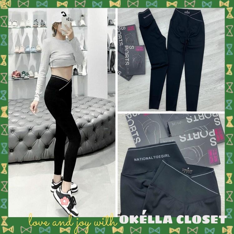 Quần legging cạp chéo lưng cao, quần dài nữ gen bụng co giản tốt hot hit Okélla (không có hộp