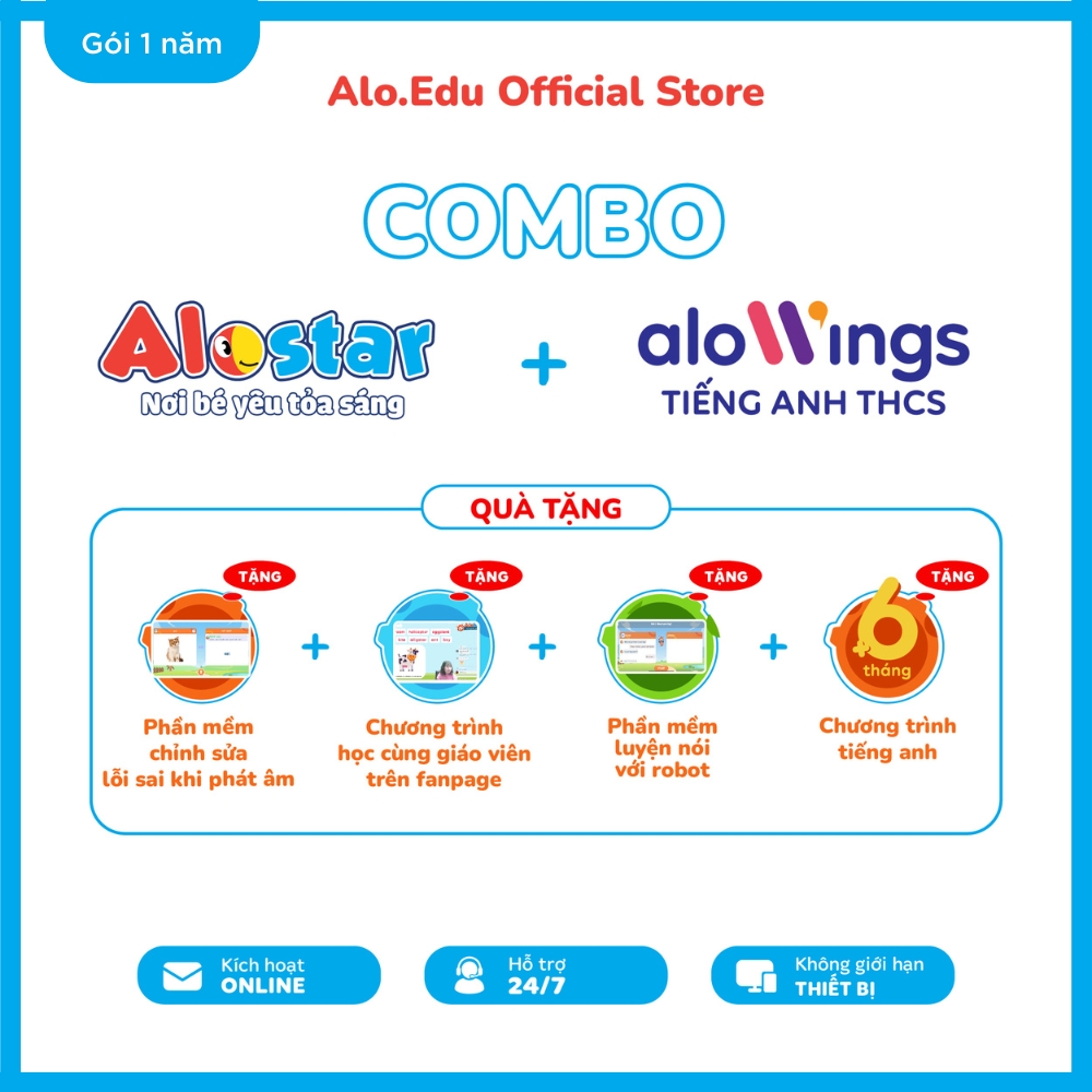 Combo ALOSTAR và ALOWINGS Tiếng Anh - 2 App học tiếng Anh cho trẻ mầm non và học sinh Cấp 2