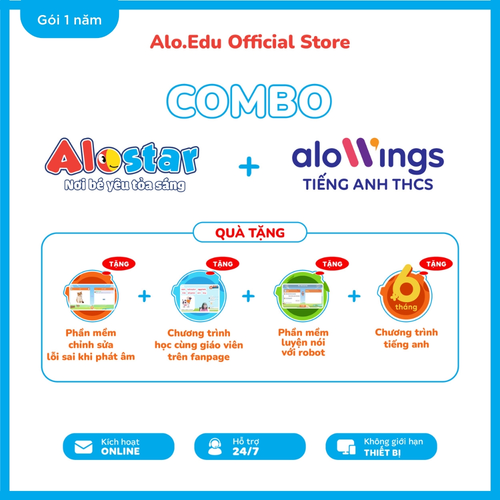 Combo ALOSTAR và ALOWINGS Tiếng Anh - Nhận mã học tiếng Anh online dành cho trẻ mầm non và học sinh Cấp 2