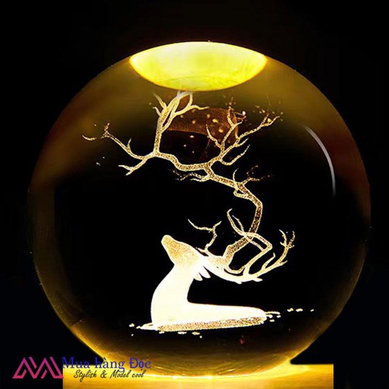 Bộ Quà Tặng Quả Cầu Pha Lê 3D larser LED sừng tuần lộc