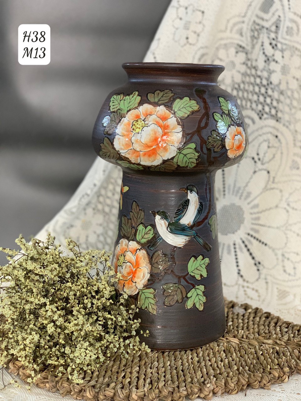 Lọ hoa búp bê cao 38cm gốm sứ Bát Tràng vẽ tay