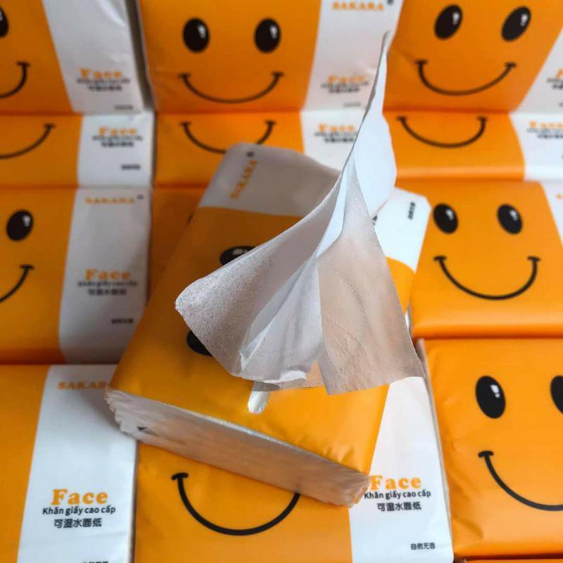 1 thùng (30 gói) Giấy ăn mặt cười SAKARA mặt cười 1 tờ 4 lớp mềm dai không bụi giấy lau an toàn cho sức khoẻ