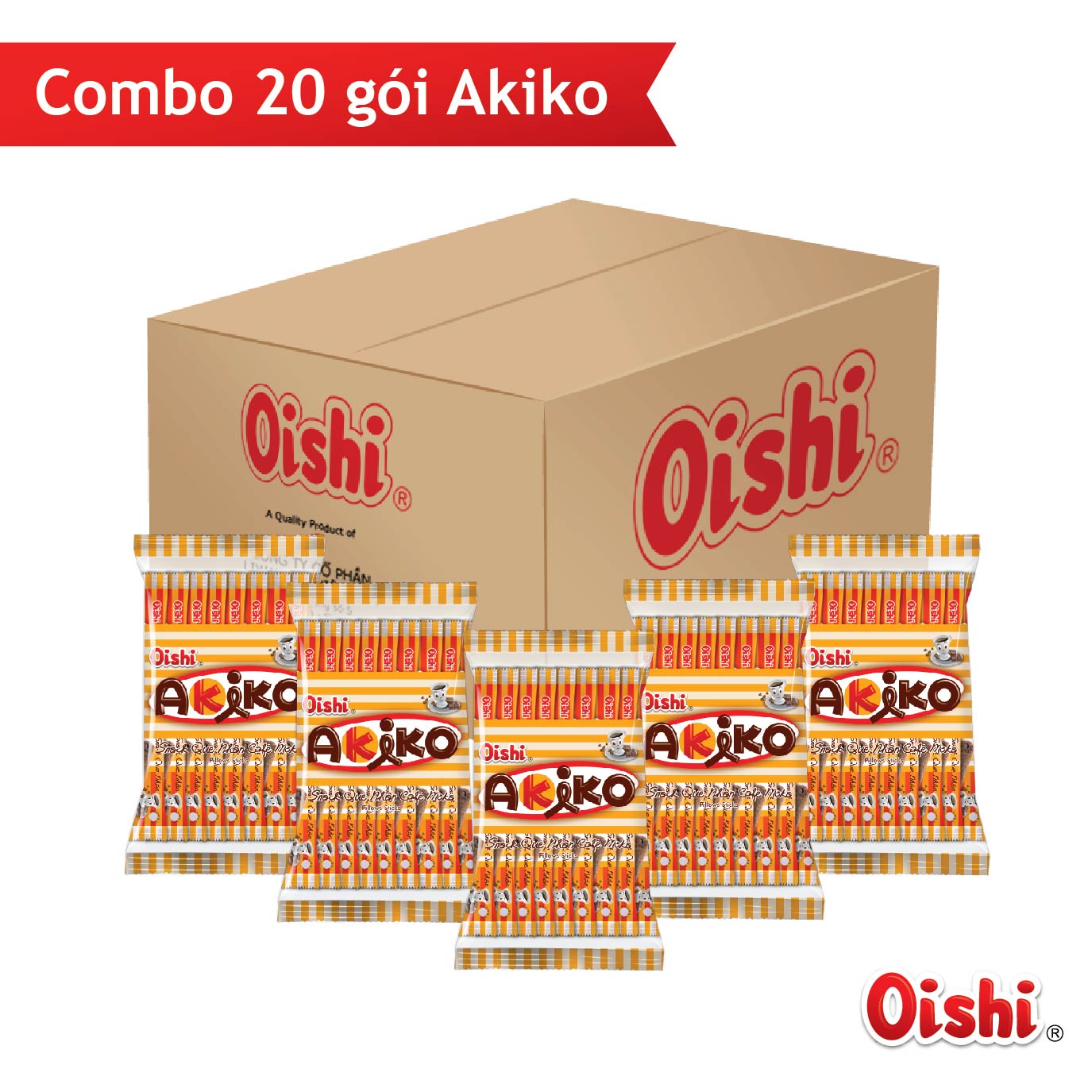 Combo 10 gói Oishi Snack Que Nhân Café Moka Akiko (160g/gói/20 que)