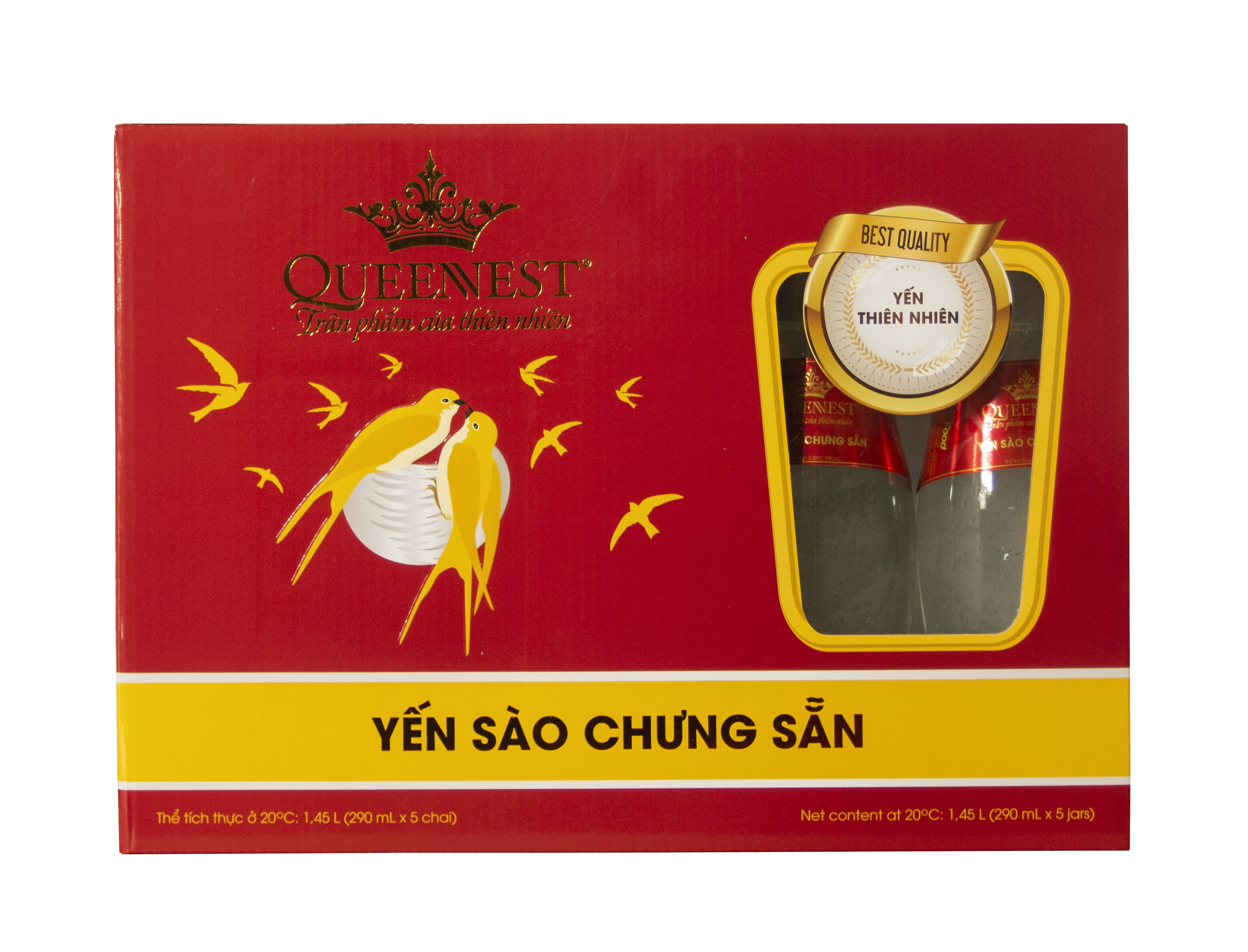 Yến sào chưng sẵn QUEENNEST 7% Hương dưa lưới (Hộp Đỏ 5 Chai x 290ML)