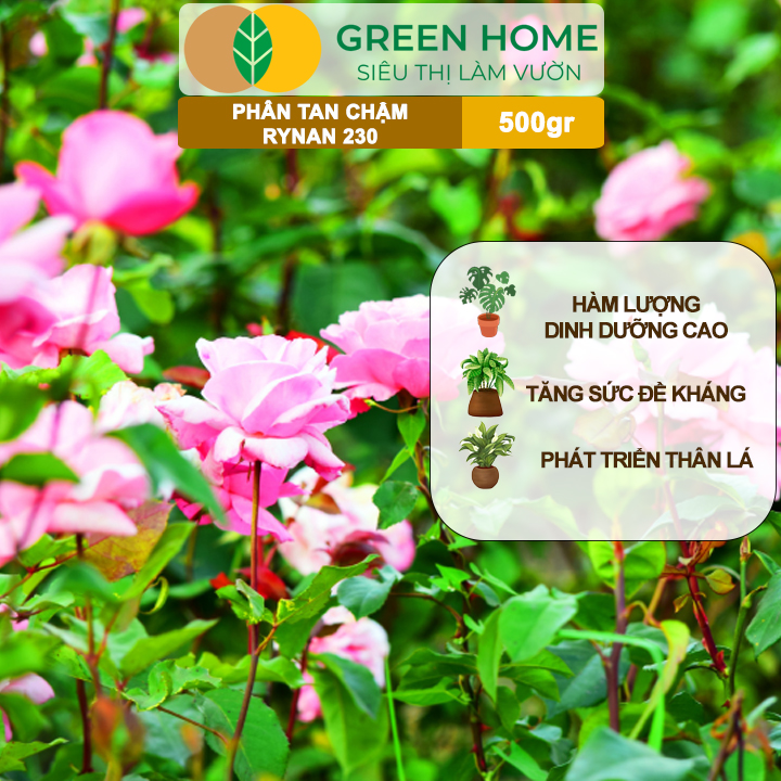 Phân Tan Chậm GreenHome, Rynan 230, Bao 500gr, Dùng Cho Hoa Kiểng, Kiểng Lá Trước Khi Ra Hoa