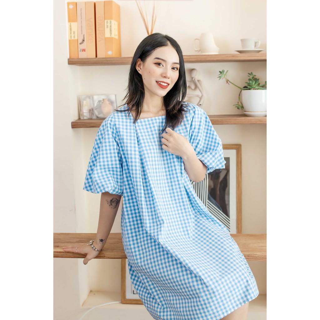 LIIN - Đầm kẻ caro tay bồng bềnh