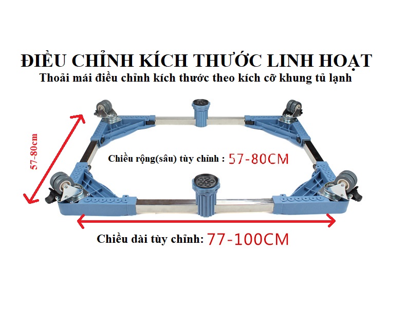 Chân đế tủ lạnh, máy giặt có bánh xe tùy chỉnh 57cm - 100cm