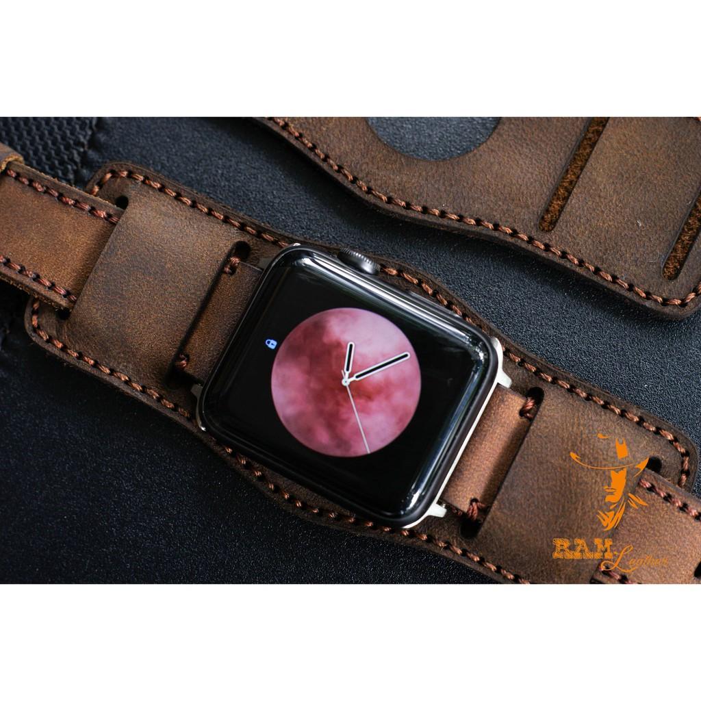 DÂY APPLE WATCH DA BÒ NÂU ĐẤT KÈM BUNDSTRAP B2 CHỐNG MỒ HÔI CHO APPLE WATCH-ĐỦ SIZE APPLE WATCH 38/40/42/44