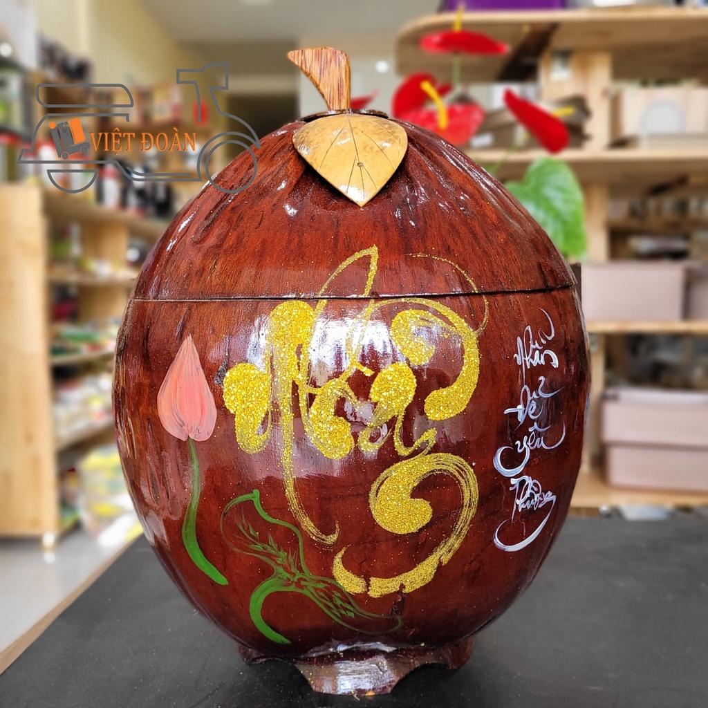 Bình Ủ VỎ Trái Dừa Chữ Thư Pháp - Sản Phẩm Làng nghề thủ công mỹ nghệ TRUYỀN THỐNG