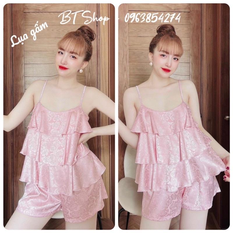Đồ ngủ mặc nhà lụa gấm bèo tầng màu trơn freesize 42-57kg