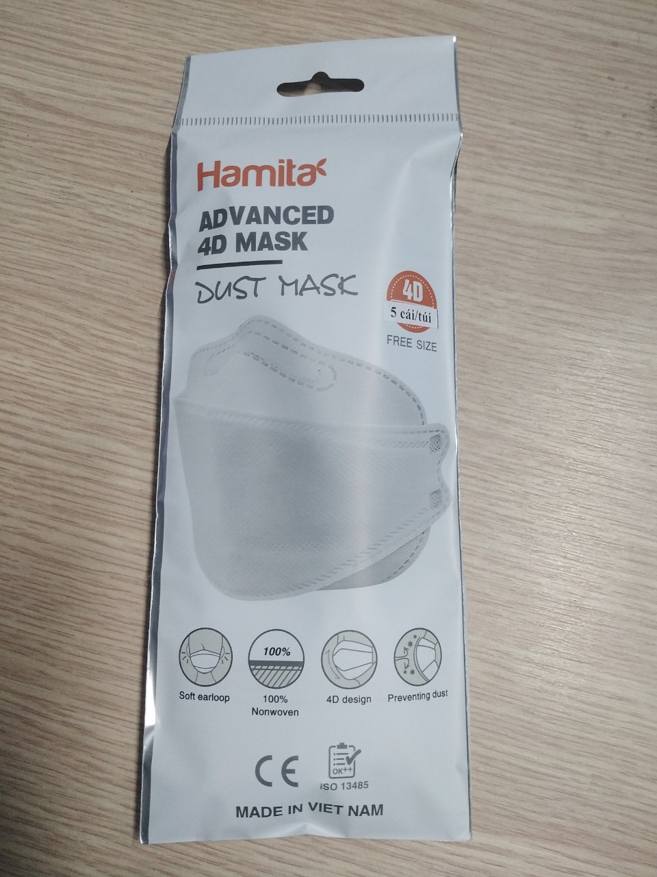 Khẩu trang y tế 4D 4 lớp cao cấp Hamita - Bịch 5 cái - ISO13485, Dấu CE - Sử dụng giấy kháng khuẩn cao cấp Mealtblown, hiệu quả lọc kháng khuẩn giữ nguyên 99.9% sau 5 lần giặt