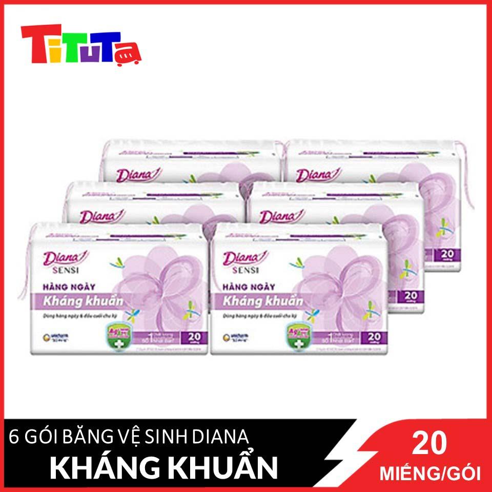 Combo 6 Băng Vệ Sinh Diana Daily Sensi Siêu Thấm Kháng Khuẩn (Gói 20 Miếng)