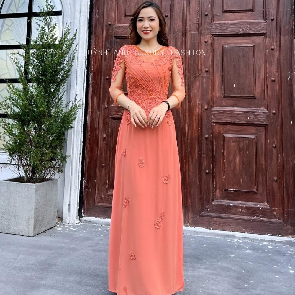 Váy Dạ Hội Áo Dài Cam Đào Trung Niên Sang Trọng Florence Dress