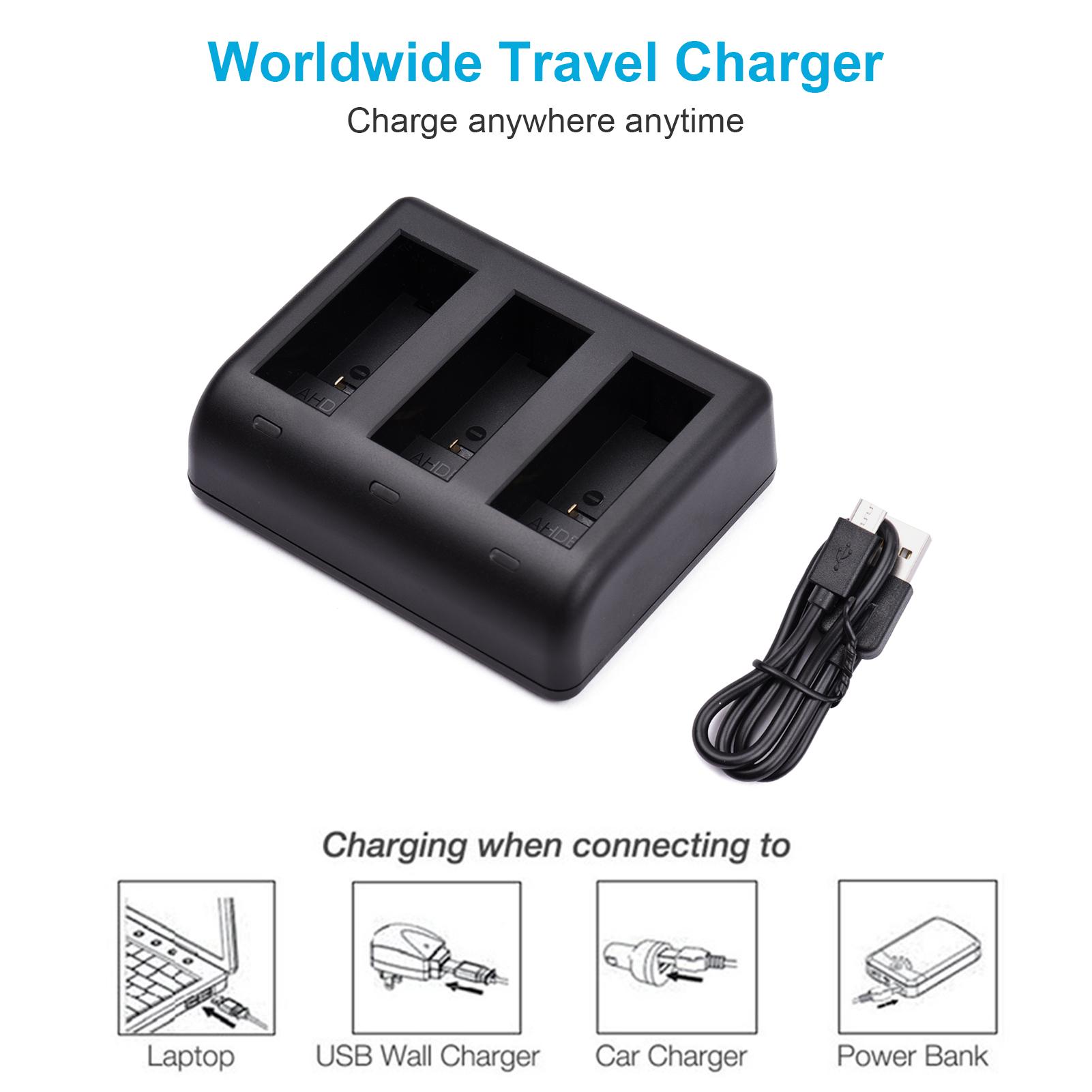 Bộ sạc pin Camera nhanh 3 khe cắm với đầu vào Micro USB & Type-C Thay thế cho pin GoPro Hero 9