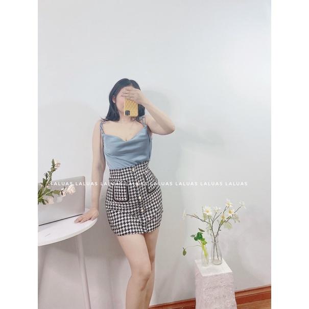 Chân váy công sở giả dạ tweed Laluas