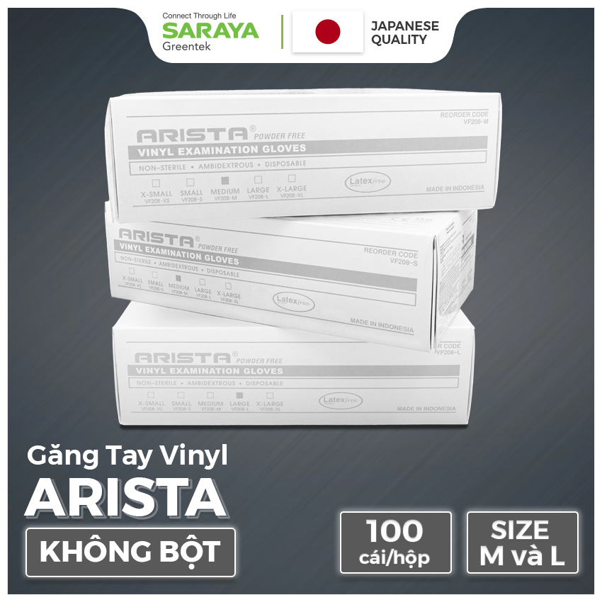 Găng Tay VINYL ARISTA KHÔNG BỘT, Làm Bằng Nhựa Dẻo PVC, Dùng Trong Thực Phẩm, Vệ Sinh, (ARISTA VINYL EXAMINATION GLOVES) - 100 CHIẾC/HỘP