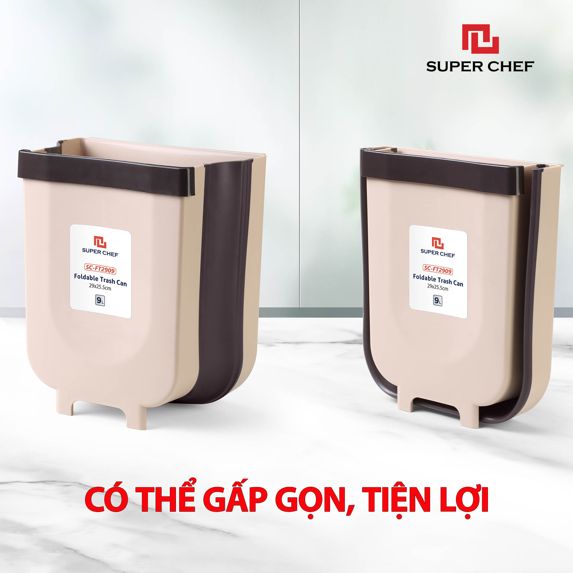 Thùng Rác Thông Minh Treo Tủ Bếp Size Lớn 9 lít Có Thể Gấp Gọn Siêu Tiện Lợi, Dễ Dàng Sử Dụng Trên Cả Xe Hơi, Phòng Khách, Ngủ,... Bằng Nhựa PP Siêu Bền Bỉ, Cứng Cáp