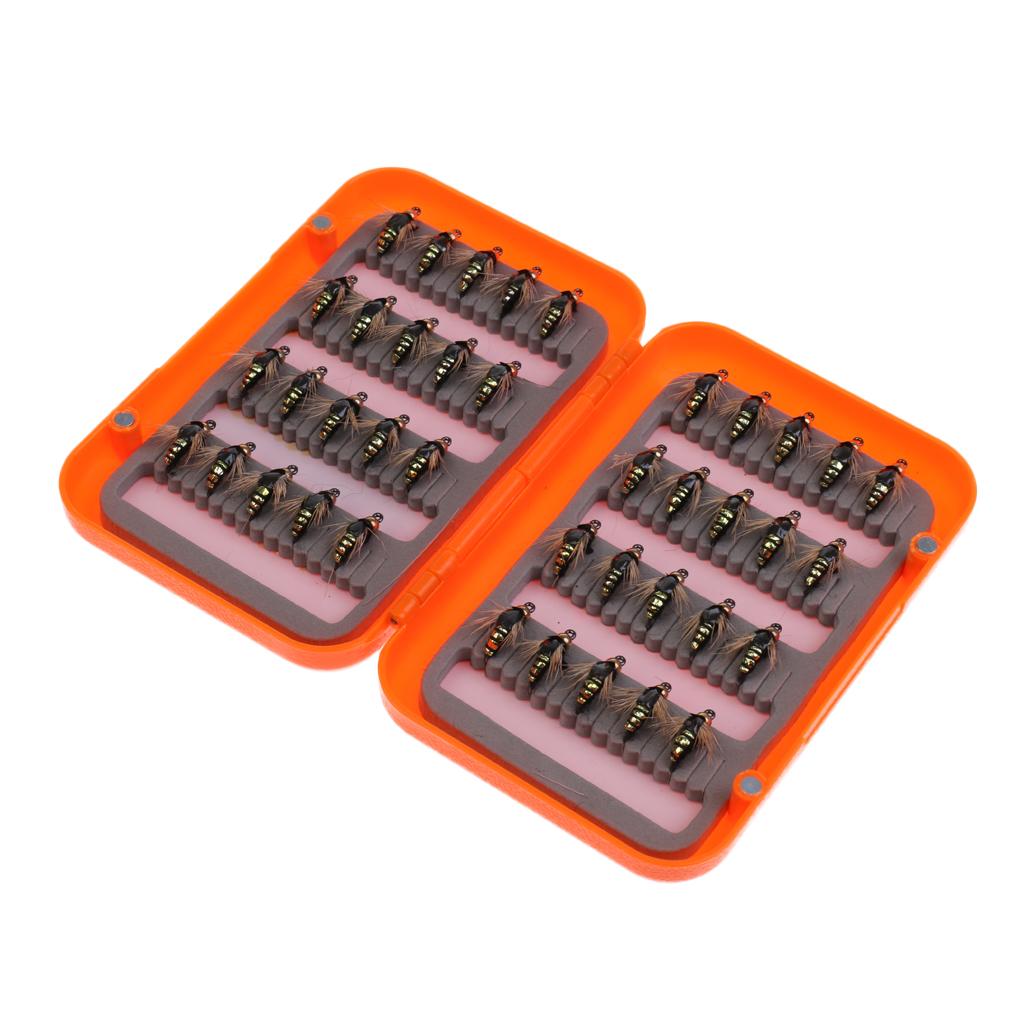 Fly Fishing Flies with Box 40pcs Salmon Dry Fly Fishing Flies Lures Gold