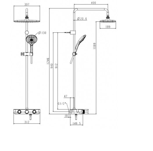 Bộ vòi sen cây tắm đứng cảm biến nhiệt American Standard Easy SET WF-4956 (FFAS4956) Có mỏ xả nước