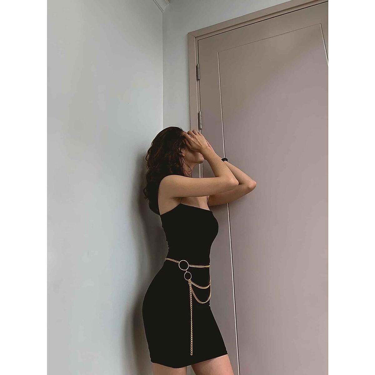 Đầm Body Nữ Váy 2 dây mảnh đen trơn dáng ngắn HOT