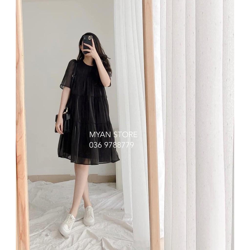 Váy babydoll voan 3 tầng, 2 lớp, màu đen/trắng siêu xinh