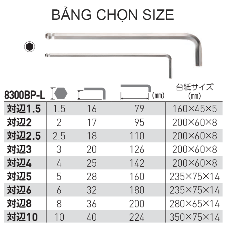Lục giác No.8300BP-L thân dài chống xoắn và gãy Vessel (Nhật Bản)