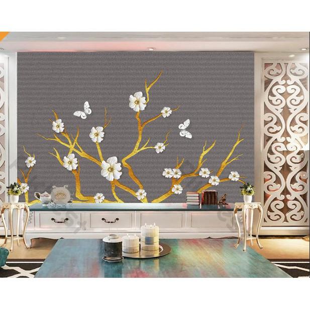 Tranh dán tường Hoa đào may mắn thời trang hiện đại, tranh dán tường 3d hiện đại MS702540