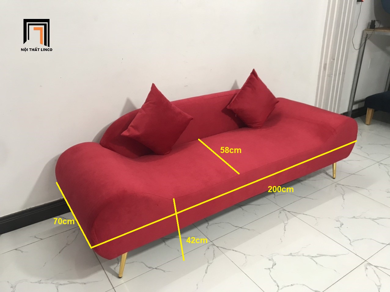 Ghế sofa băng thuyền thư giãn đỏ đô vải nhung nhiều kích cỡ