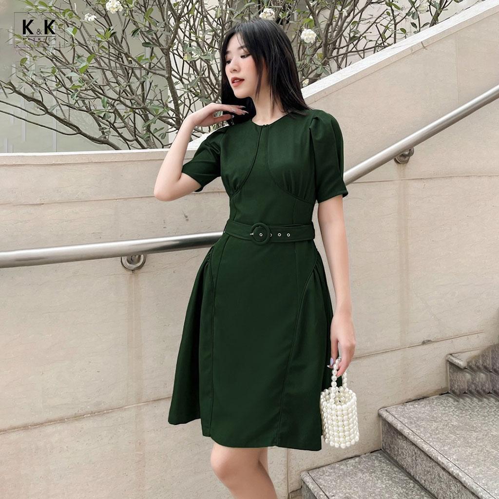 Đầm Xòe Đơn Sắc Kèm Đai Eo K&amp;K Fashion KK118-08 Chất Liệu Thô Mướt