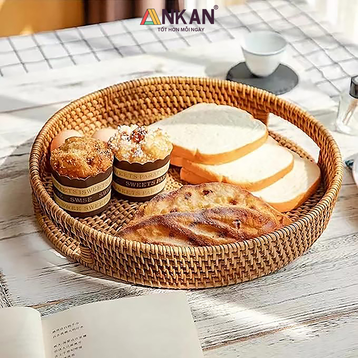 Khay Mây Tròn Đựng Trái Cây, Đồ Ăn, Decor Nhà Bếp – Khay Mây Tre Đan Thủ Công Cao Cấp ANKAN