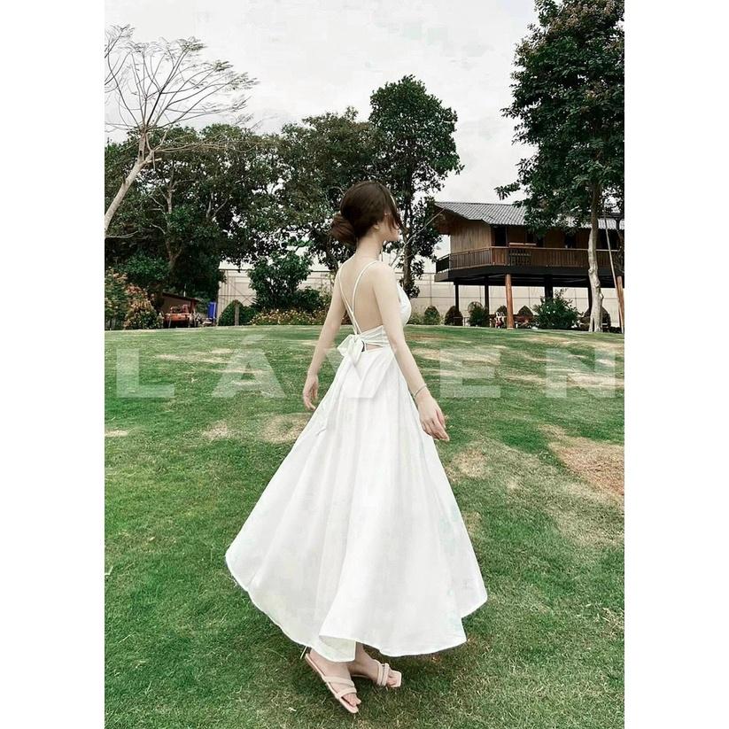 FREE SHIP Đầm maxi 2 dây chéo ngực đan dây lưng chất liệu lụa 2 lớp có mút ngực thiết kế SANG CHẢNH KIM GIA DS