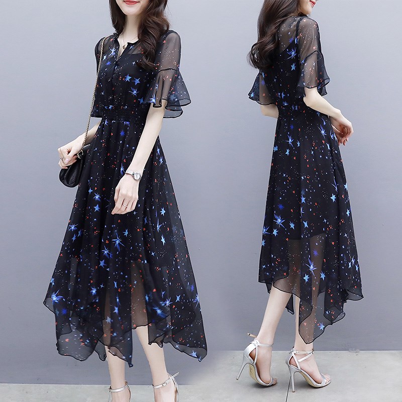 Đầm Nữ Dài Họa Tiết Ngôi Sao Cực Xinh - Sang Chảnh Chất Mát Mịn Phong Cách Hàn Quốc JD37
