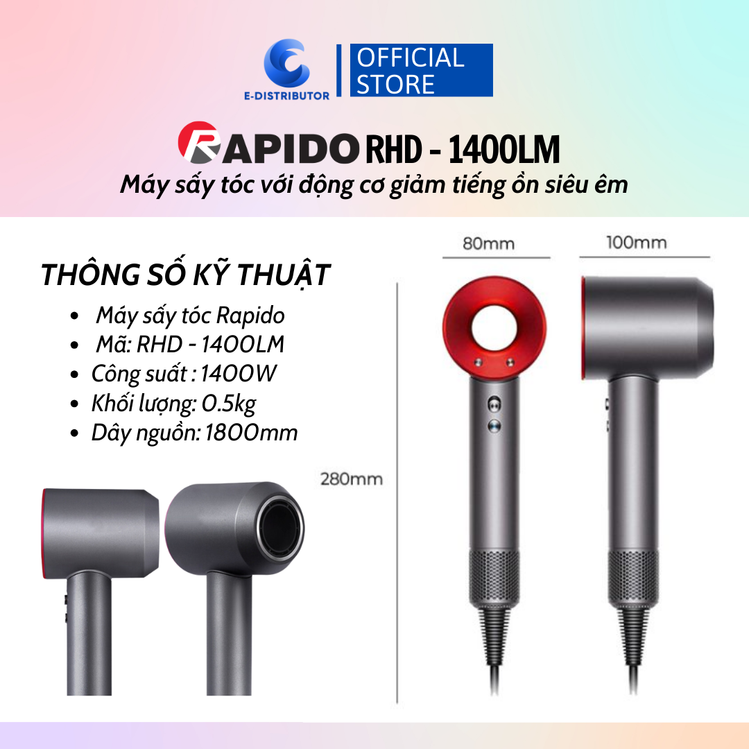 Máy sấy tóc Rapido RHD – 1400LM - Hàng chính hãng - Bảo Hành 12 Tháng