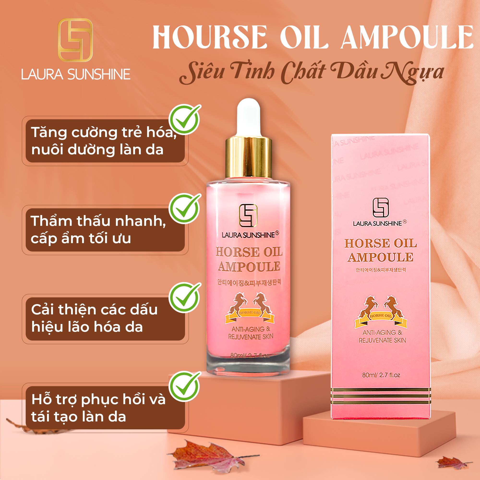 Siêu tinh chất dầu ngựa tái tạo da 80ml- Dầu ngựa Horse Oil Ampoule - Laura Sunshine - Nhật Kim Anh