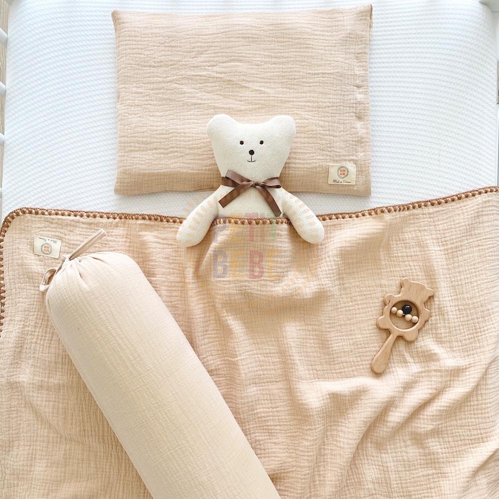 Gối mỏng lót đầu bé sơ sinh PETIT BEBE muslin thấm hút thoáng khí màu trơn