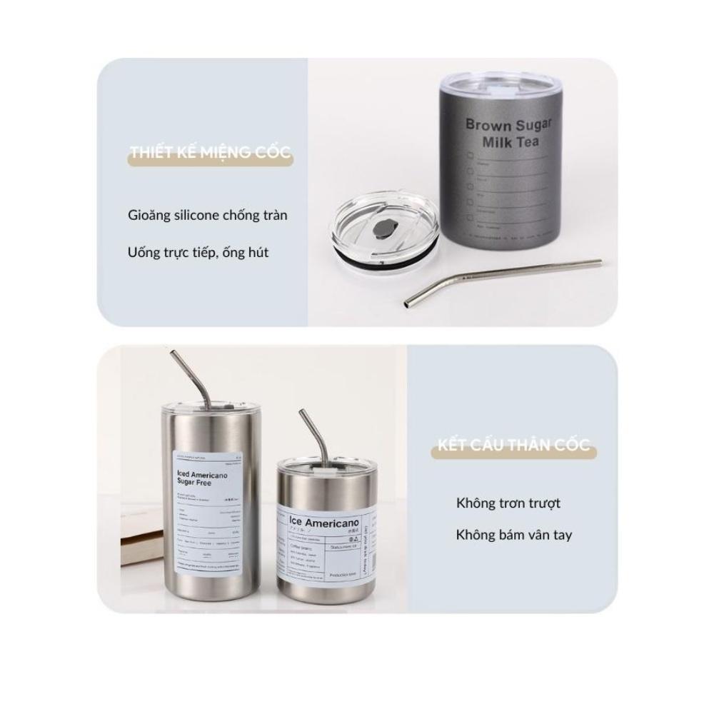 Ly giữ nhiệt Americano dung tích 350/600ml, cốc giữ nhiệt uống cafe inox 304, giữ nhiệt từ 8-12 giờ, tặng kèm ống hút