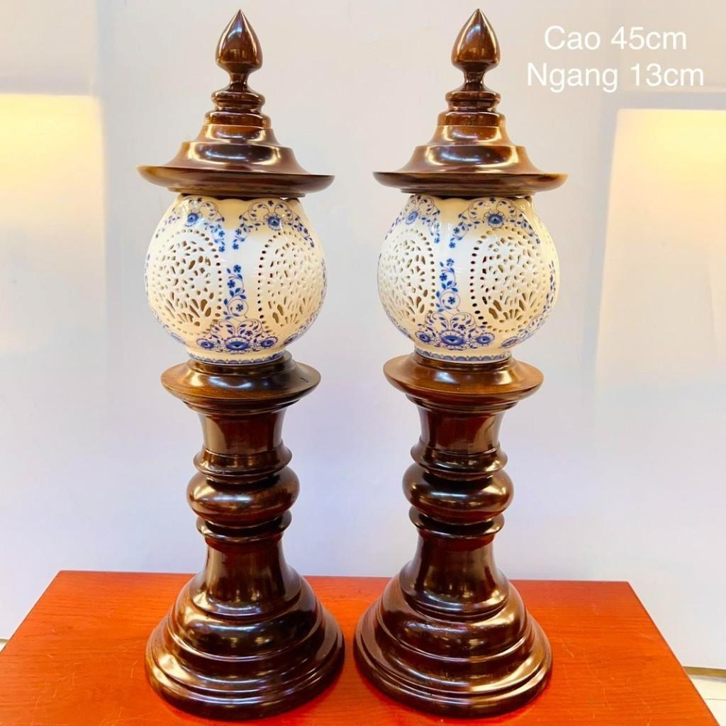 Đèn thờ gỗ bình sứ cao cấp RỒNG VIỆT, đèn trang trí ban thờ thần tài, ban thờ gia tiên