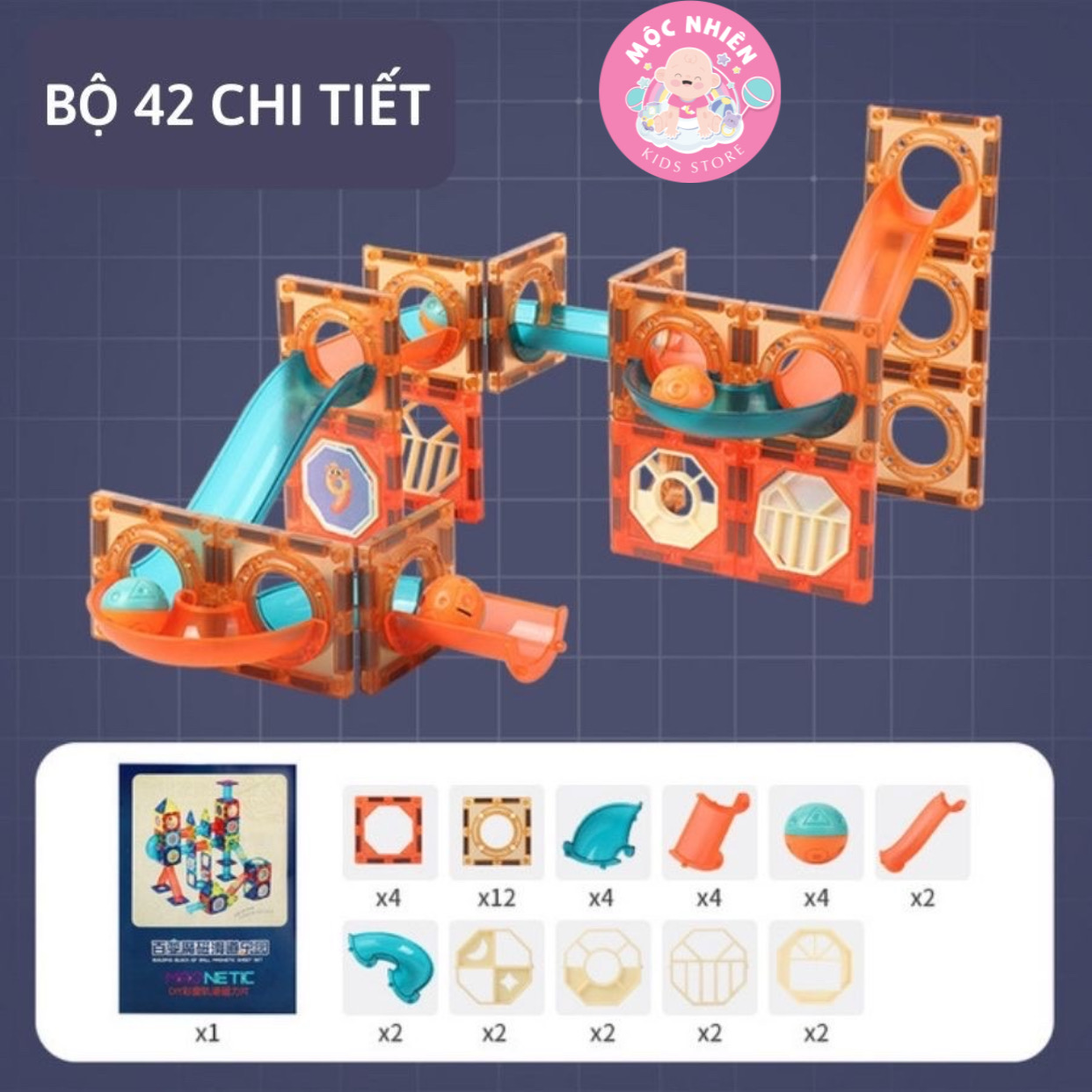 Đồ chơi xếp hình nam châm khối 3D thả bi sáng tạo  - Cầu trượt liên hoàn