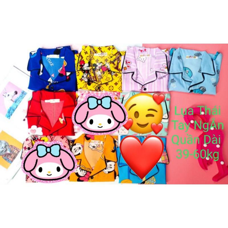 Bộ Pijama Mặc Nhà Chất Lụa Thái Tay Ngắn Quần Dài Cao Cấp Phom < 60kg