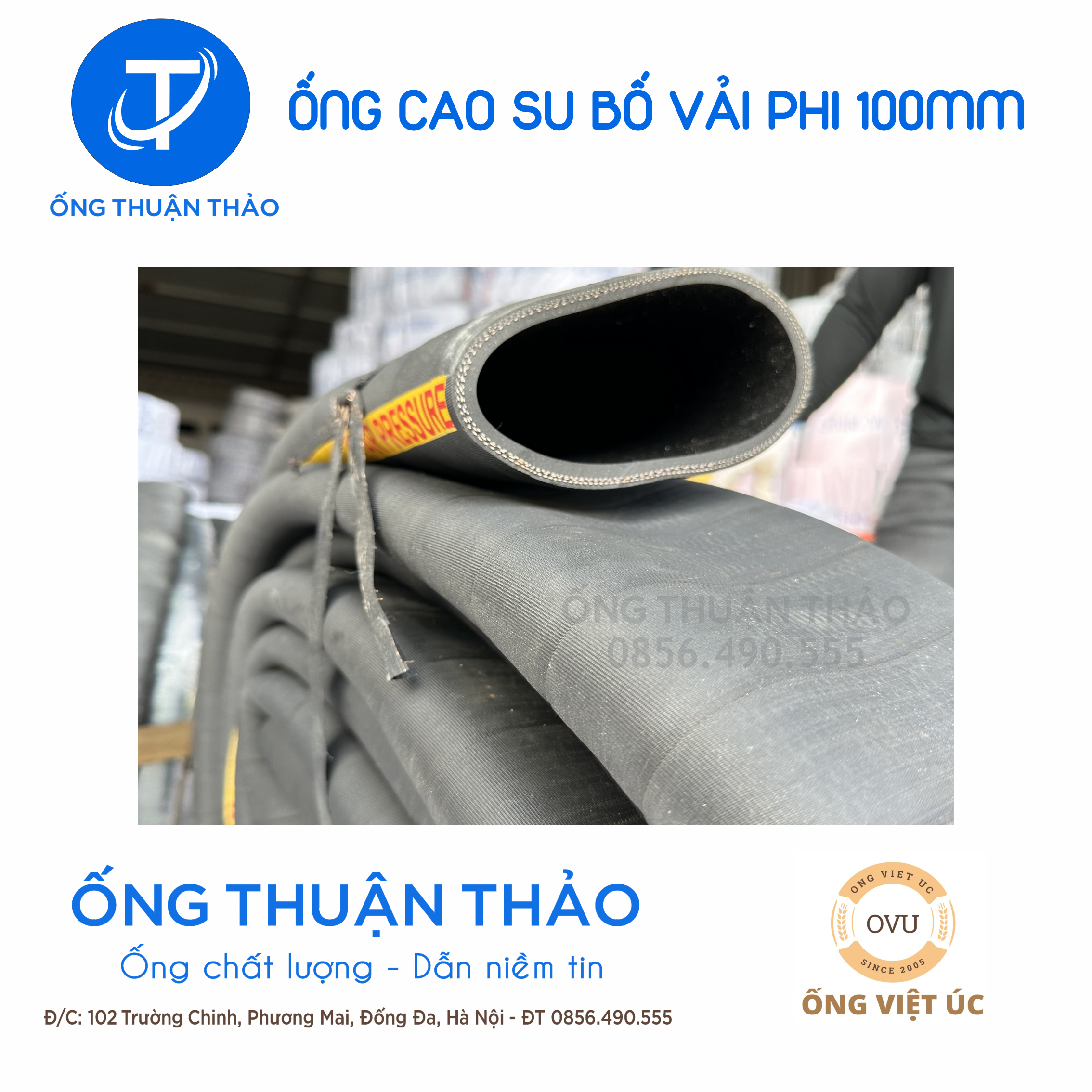 Ống cao su bố vải KT phi 100mm cuộn 10 mét Nhập Khẩu - Ống Chống Phá Chống Nổ thuận thảo