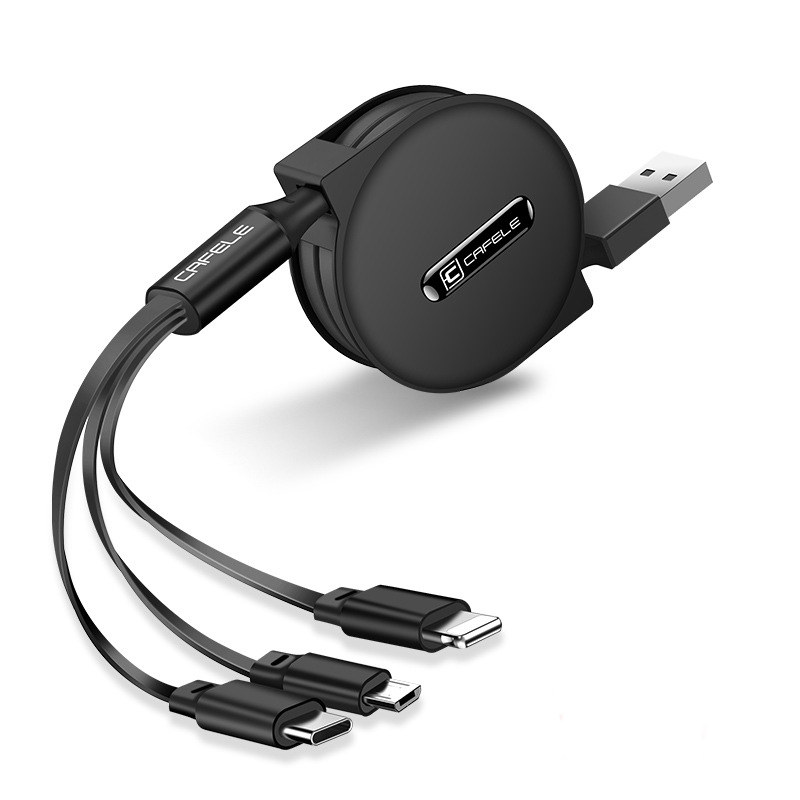 Dây cáp sạc đa năng Cafele 3 in 1 Type-C, 2 Lighning, Micro USB, cho iPhone/ iPad, Smartphone &amp; Tablet Android (1.2M, Fast charge 3 in 1 Cable)- Hàng nhập khẩu