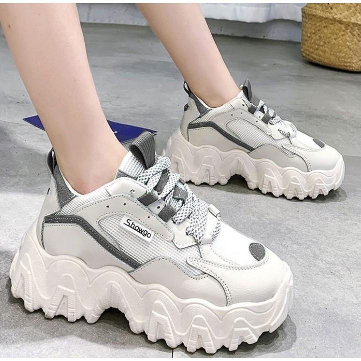 Giày Sneaker Thể Thao Nữ thời trang đế độn phối màu dẹp mã số 9-10 kèm hộp