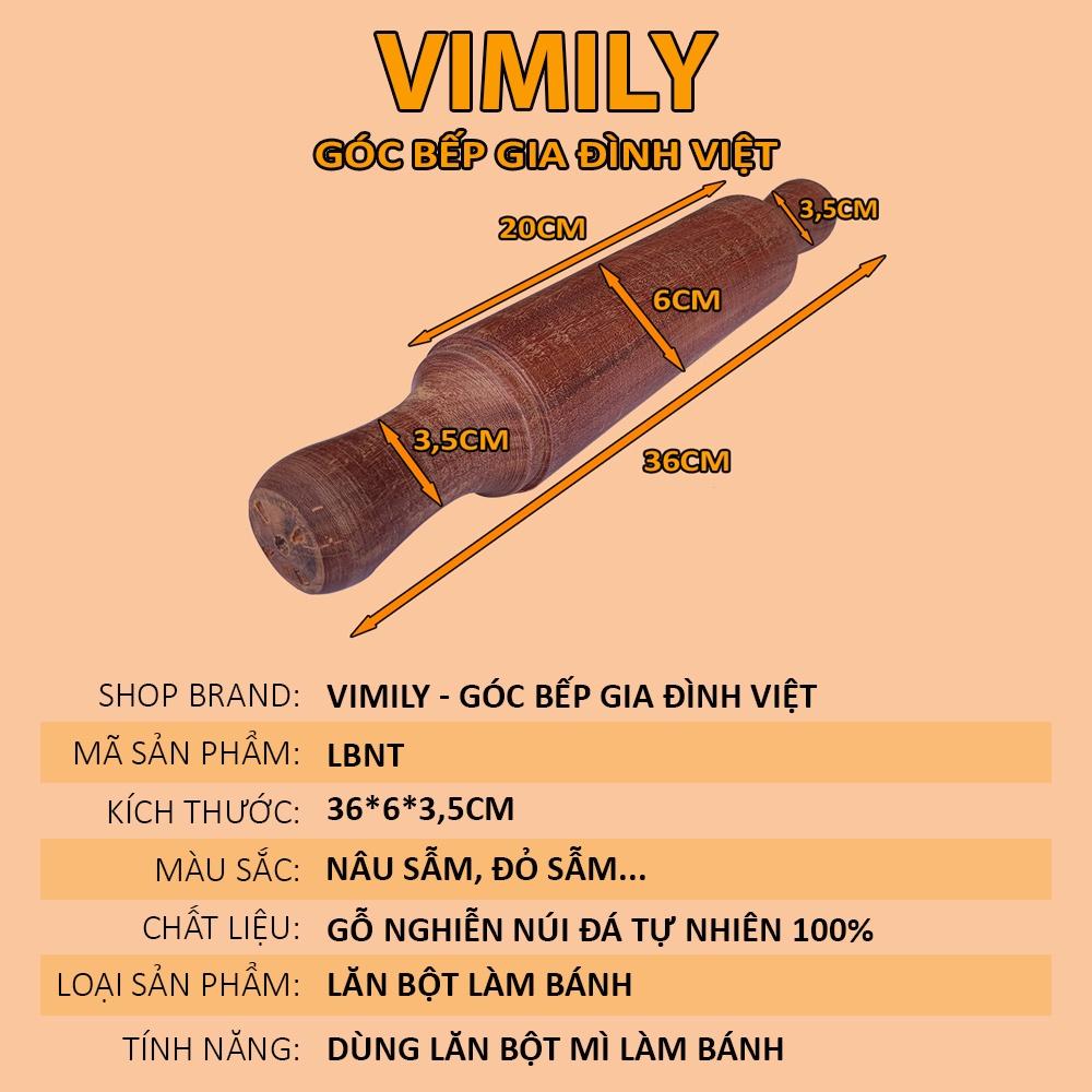 Lăn bột gỗ nghiến núi đá dụng cụ làm bánh VIMILY kích thước 36x6cm