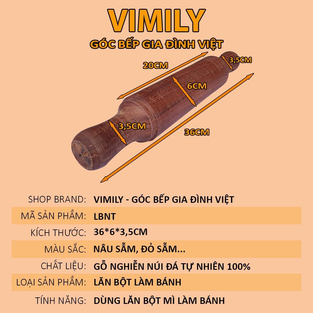 Lăn bột gỗ nghiến núi đá dụng cụ làm bánh VIMILY kích thước 36x6cm