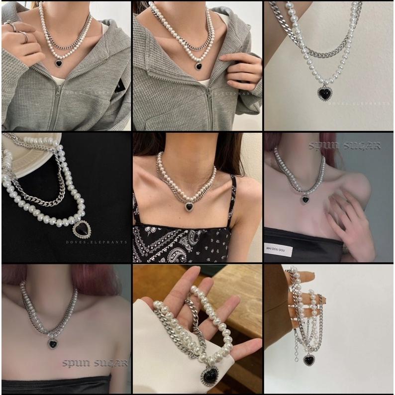 N191 Vòng cổ Bạc Nhiều Lớp Mặt Hình Trái Tim Đính Ngọc Thời Trang Cho