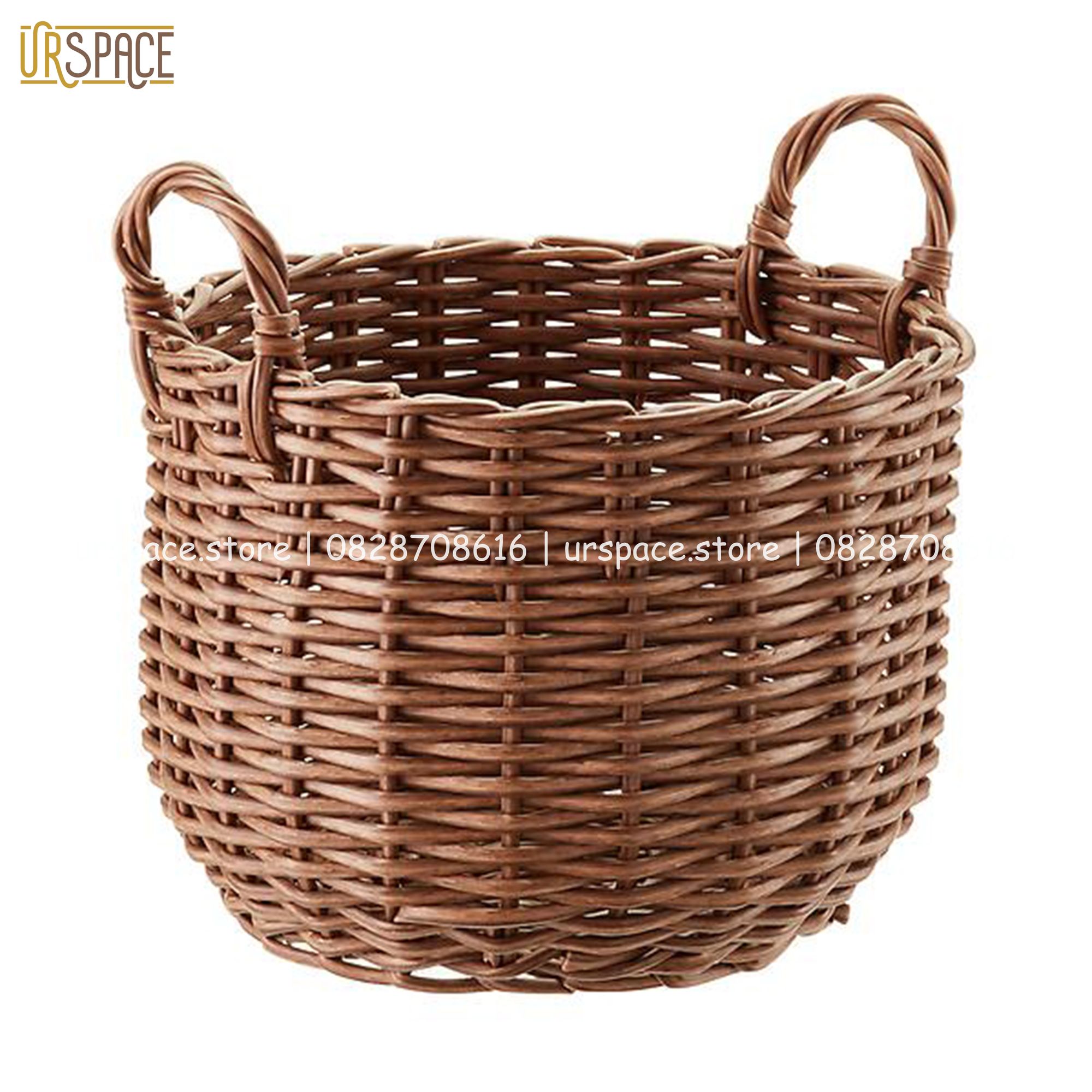 Sọt nhựa đựng quần áo, đồ chơi, trồng cây đa năng hình tròn có quai/ Hand-woven wicker round storage basket with handle