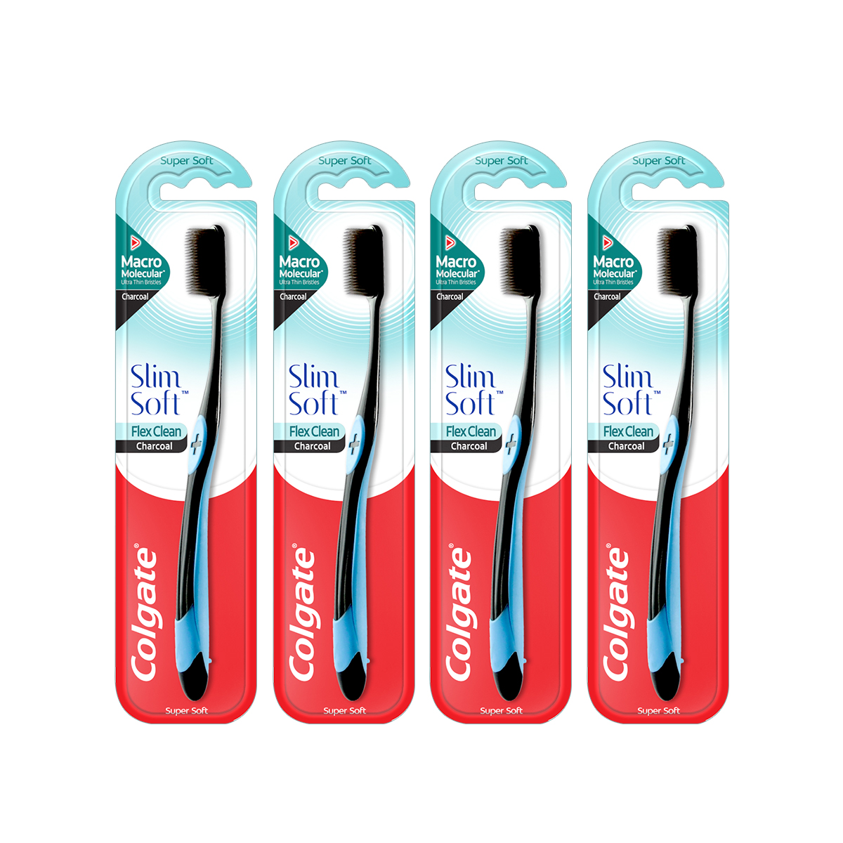 Bộ 4 bàn chải Colgate than hoạt tính kháng vi khuẩn Slimsoft Flex Clean Charcoal nguyên khối