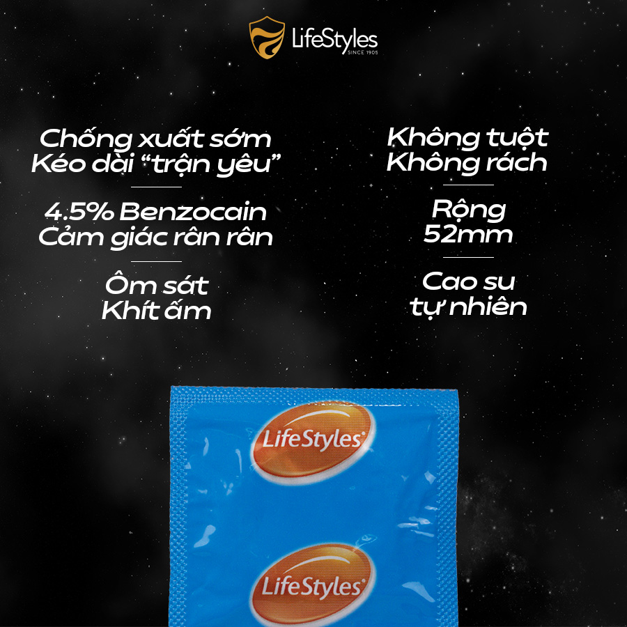 Bộ 3 Bao cao su kéo dài thời gian quan hệ LifeStyles Love Time nhiều gel 3 bao