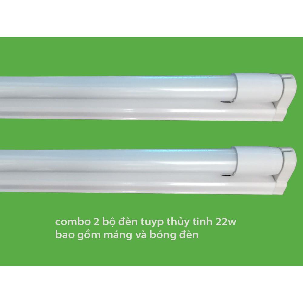 Bộ 2 đèn led Tuýp thủy tinh 22W 1,2m  ánh sáng trắng và 2 máng đèn nắp rời 1.2 mét